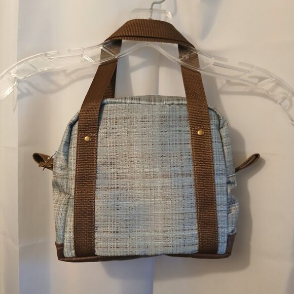 New Modern Crosshatch Saddle Double handle Satchel Purse Shoulder Bag Brown Blue - Picture 6 of 8